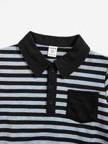 SHEIN 男童輕鬆寬鬆舒適條紋長袖polo衫 - 彩色 - 查看 4