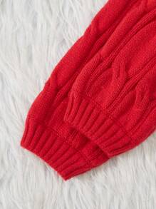 SHEIN Cô gái Tween Đúng mốt Và Đơn giản Áo chui đầu Áo len - Đỏ - Xem 6