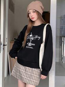 DAZY 女款芭蕾舞印花黑色圓領短運動衫 - 黑色 - 查看 3