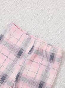 SHEIN Young Girl Cute Rabbit Printed Thermal Fleece Snug Fit Pajamas Set - Pink - View 6