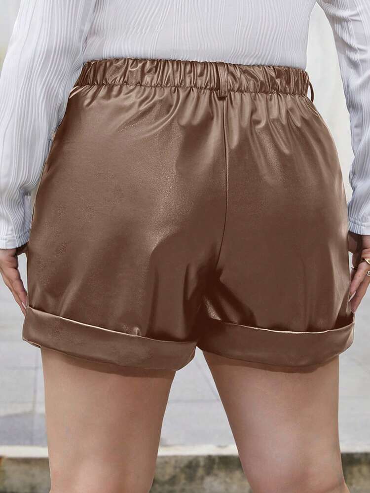 Plus Size Pu Hem Shorts