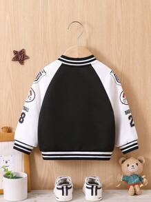 Baby Girls' Letter Embroidered Patch Raglan Sleeve Baseball Jacket - Black and White - View 2