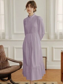Simple Retro Váy cưới cổ bèo thêu hoa - Màu tím - Xem 3