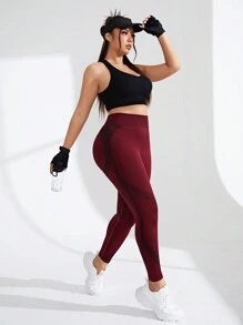 SHEIN Golf Casual 大尺碼女士運動減肥提臀緊身褲 - 酒紅色 - 查看 4