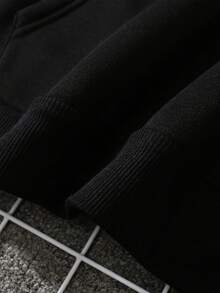 SHEIN EZwear 2023年新款歐美風帽衫,女士印花設計,寬鬆版型,學生最佳選擇,適用於秋冬季節 - 黑色 - 查看 3