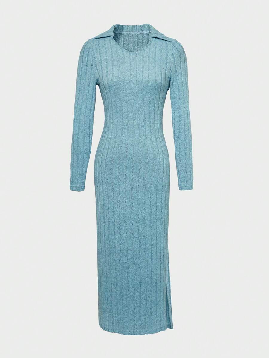 SHEIN Cô gái Thời gian rảnh rỗi Dài Đầm Với Khe Và Bên Eo Buộc - Màu xanh nhạt - Xem 1