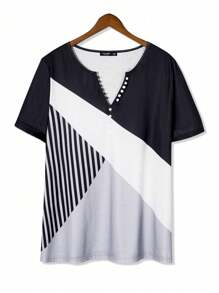 SHEIN LUNE 大碼條紋圖案T恤 - 黑與白 - 查看 1