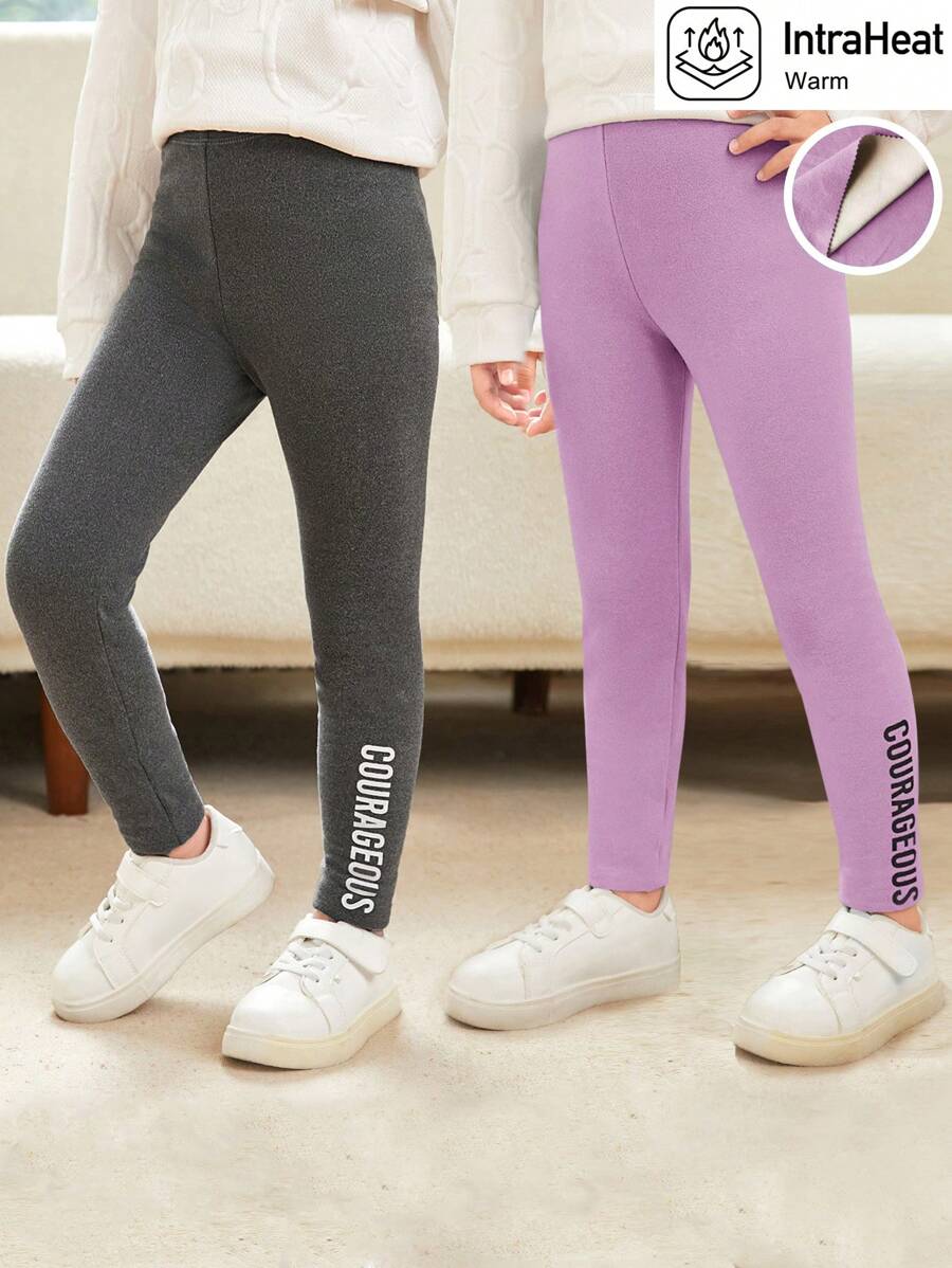 SHEIN Toddler Girls' Letter Printed Leggings - Purple - View 1