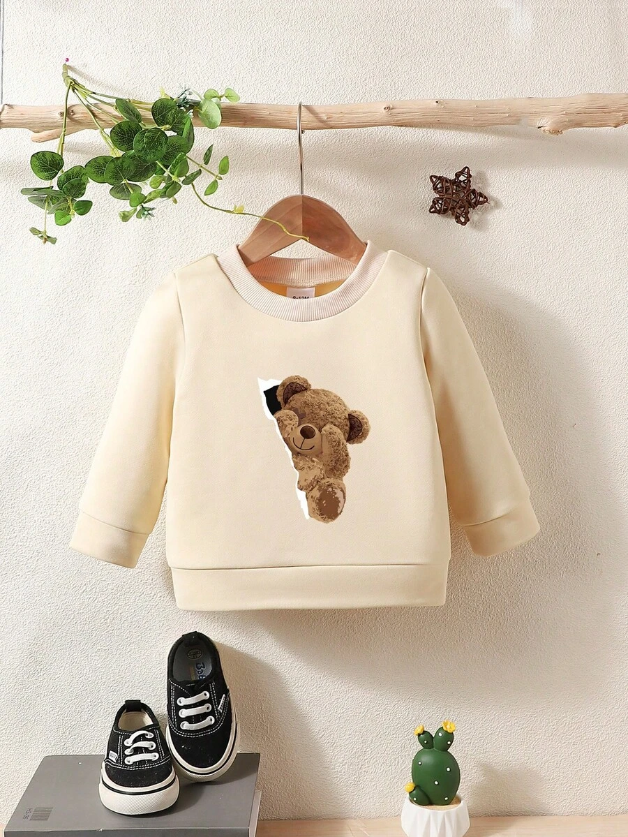 Trẻ sơ sinh Giải trí In Tay áo dài Vòng cổ Áo nỉ , Mùa thu - Màu be - Xem 1