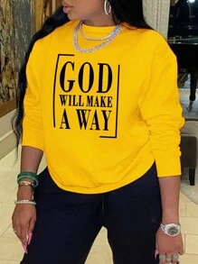 INAWLY 女款大尺碼黃色標語印花運動衫 - 黃色 - 查看 1