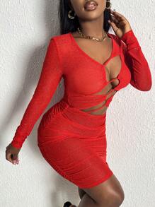 Slaydiva Váy bó sát lưới đỏ gợi cảm ngày lễ tình nhân của Slayr dành cho nữ - Đỏ - Xem 5