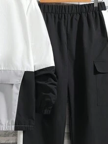 SHEIN Bộ đồ vest có mũ trùm đầu và quần dệt thoải mái rộng rãi cho bé trai tuổi teen - Nhiều màu - Xem 4