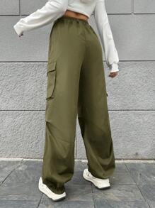 SHEIN EZwear Women'S Cargo Trousers - Army Green - View 2