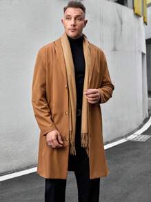 GENTILAND 男士加肥大碼單排釦休閒寬鬆長外套 - 棕色 - 查看 1