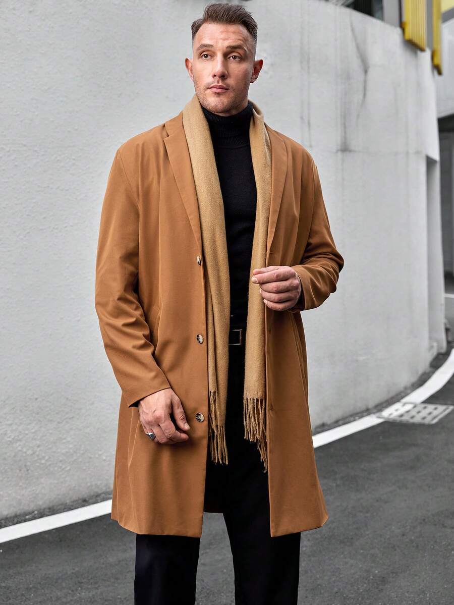 GENTILAND 男士加肥大碼單排釦休閒寬鬆長外套 - 棕色 - 查看 1