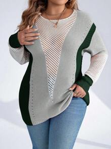 Calvaya 大尺碼彩塊波點針織毛衣 - 墨綠色 - 查看 6