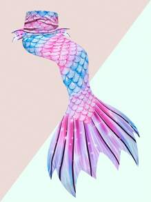 Girls' Mermaid Bikini Set With Fish Scale Pattern Print - Multicolor - View 3