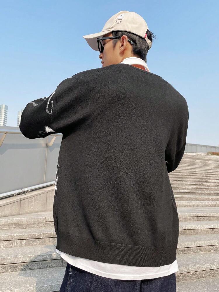 Men's Dinosaur Patterned Round Neck Sweater