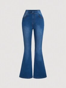 SHEIN Teen Girls' Flared Jeans - Dark Wash - View 1