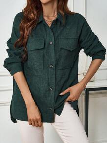 SHEIN Clasi Women's Lapel Collar Drop-Shoulder Coat With Flap Pockets And Button Closure Fall Cloth For Women - Green - View 7