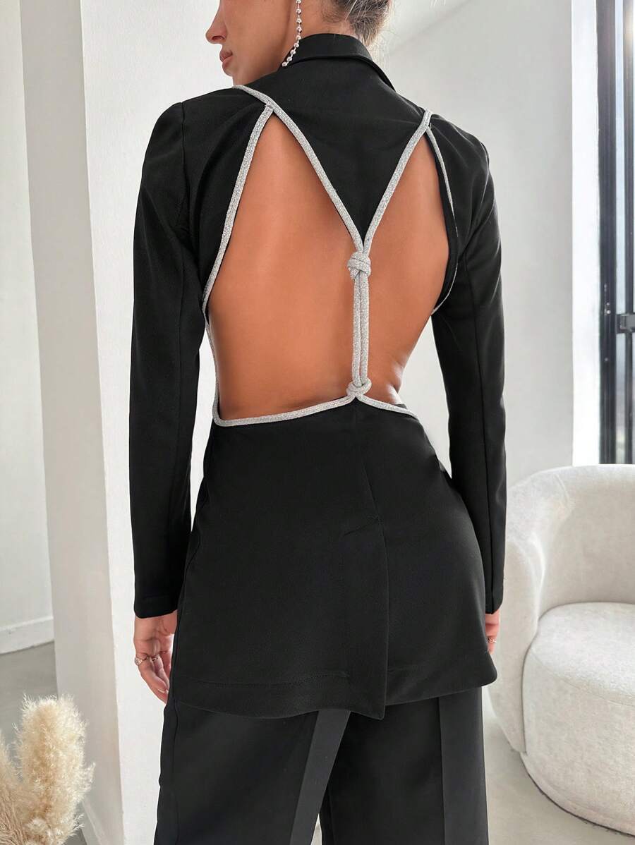 EURMUSE Sultry And Sexy Open-back Blazer - Black - View 1