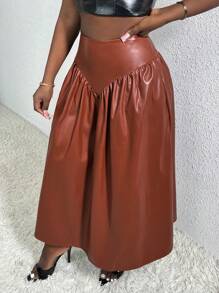 Slaydiva Falda De Mujer De Cintura Ancha Con Pliegues De Pu