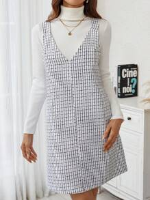 SHEIN LUNE 女式格紋連身裙 - 白色 - 查看 5