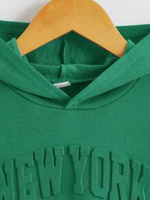 SHEIN Áo nỉ trùm đầu thể thao thường ngày cho bé trai có in chữ - Màu xanh lá cây đậm - Xem 4