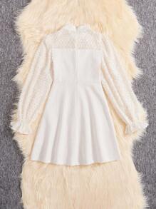 SHEIN Vestido De Retalhos Destacável De Nó De Borboleta De Lã Para Meninas Adolescentes Com Design Recortado