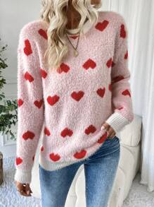 SHEIN Essnce Của phụ nữ Da chồn nhân táo Tim Áo len - trắng - Xem 4