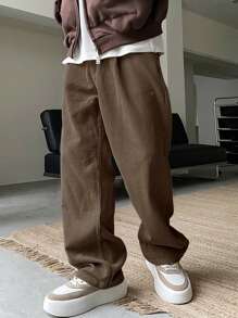 Manfinity Homme Relaxed Fit Men's Casual Straight Leg Long Pants - Brown - View 3