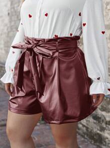 SHEIN Frenchy 女性加大號純色蝴蝶結裝飾寬鬆休閒短褲