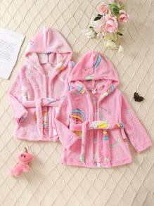 Girls' (little) Reflective Cartoon Pattern Printed Bathrobe Home Clothes - Multicolor - View 3