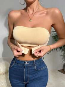 SHEIN Strapless Solid Color Backless Bra - Apricot - View 4