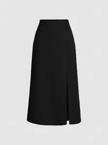 SHEIN MOD Women's Plain Ribbed Knit Slit Skirt - Black - View 1