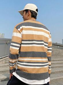 Claim Dot Men's Striped Drop-shoulder Sweater - Apricot - View 2
