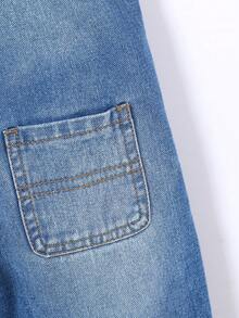 Quần yếm denim rộng rãi thoải mái phong cách đại học cổ điển cho bé trai - Rửa tối - Xem 7