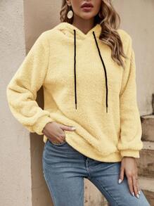 SHEIN LUNE Sudadera Con Capucha Y Cordón Para Mujer - Amarillo - Ver 6