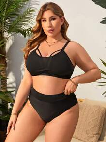 SHEIN Swim Curve Letni zestaw kostiumów kąpielowych w jednolitym kolorze i dużych rozmiarach