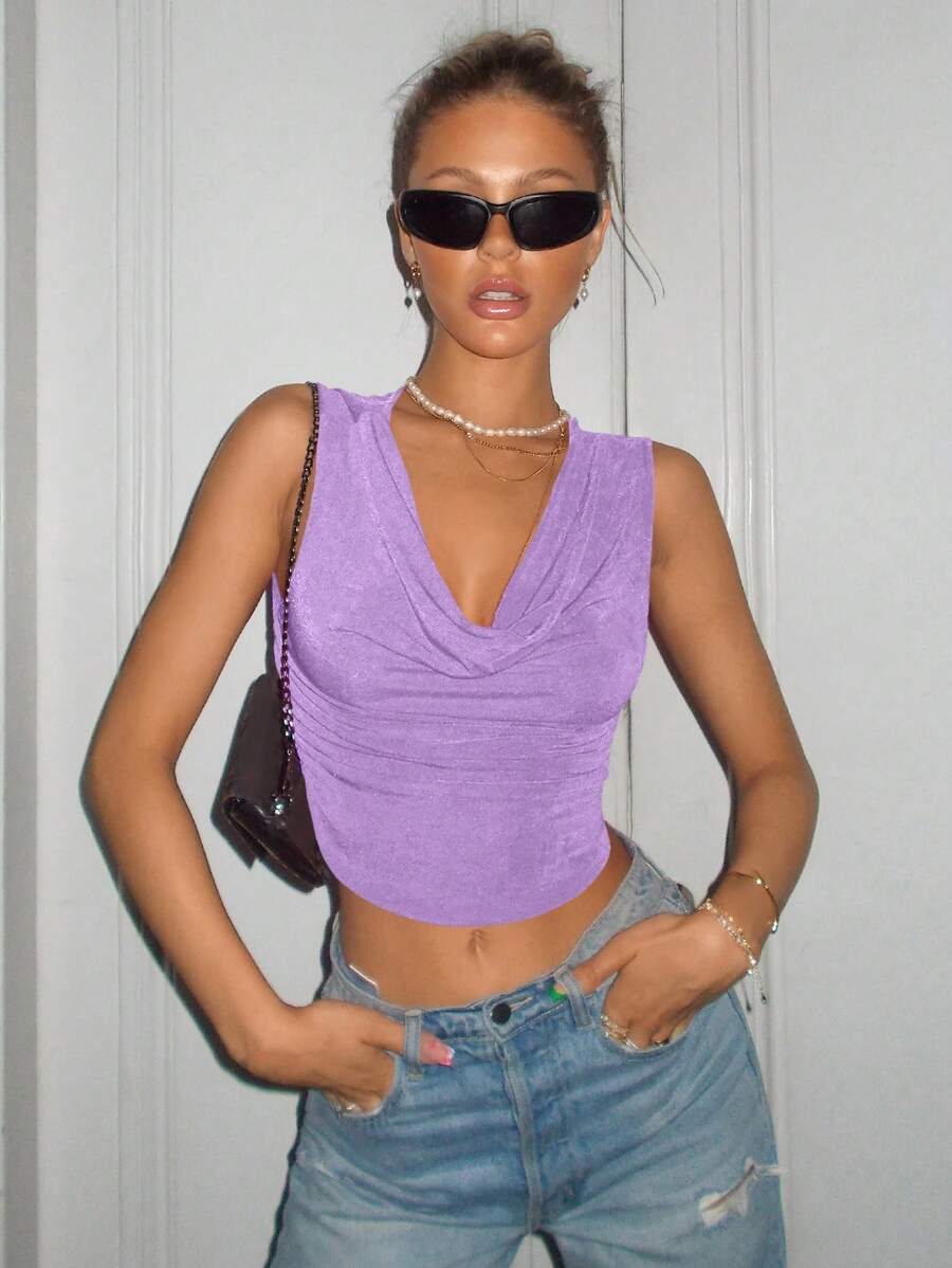 SHEIN ICON Women's Purple Drape Collar Tank Top For Summer