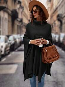 SHEIN Clasi Quý cô Tay áo dài Cổ cao Áo len - màu đen - Xem 3