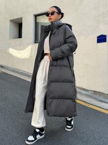 DAZY 抽绳连帽腰带羽绒服，女士冬季服装，女士冬装外套 - 深灰色 - 查看 6