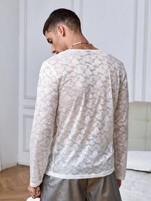 Manfinity Hypemode 男蕾絲 V 領 T 卹 - 白色 - 查看 2