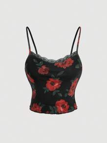 SHEIN MOD Floral Printed Camisole Top With Lace Hem - Multicolor - View 1