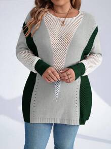 Calvaya 大尺碼彩塊波點針織毛衣 - 墨綠色 - 查看 5