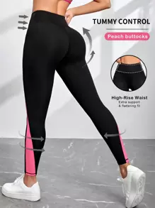 Easithlete 歐美風格女士運動瑜珈褲,健身褲,桃尻瑜珈褲,跑步健身褲運動打底褲 - 黑色 - 查看 1