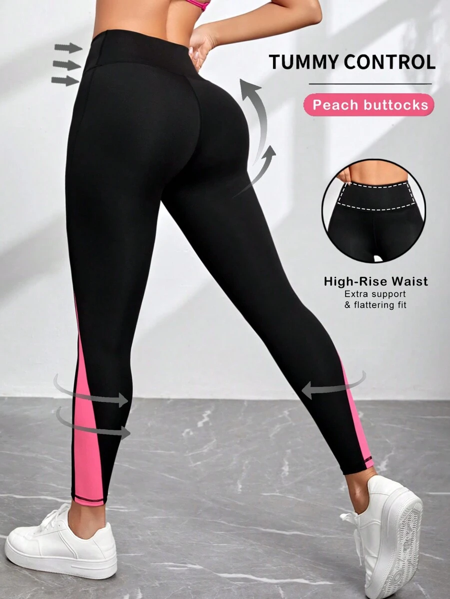 Easithlete 歐美風格女士運動瑜珈褲,健身褲,桃尻瑜珈褲,跑步健身褲運動打底褲 - 黑色 - 查看 1