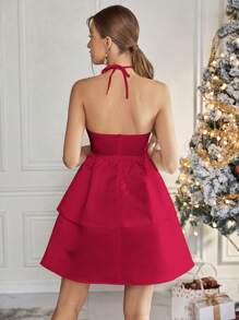 SHEIN Privé 雙層蕾絲管型裙連花朵頸圈項鍊 - 紅色 - 查看 2