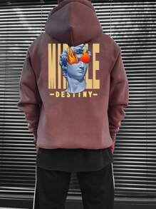 Manfinity EMRG 寬鬆男士連帽衫,裝飾有雕塑和字母印花 - 咖啡棕 - 查看 1