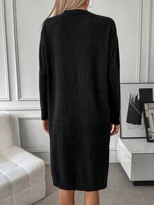 SHEIN LUNE Women's Zebra Pattern Heart Shaped Round Neck Casual Sweater Dress - Black - View 2